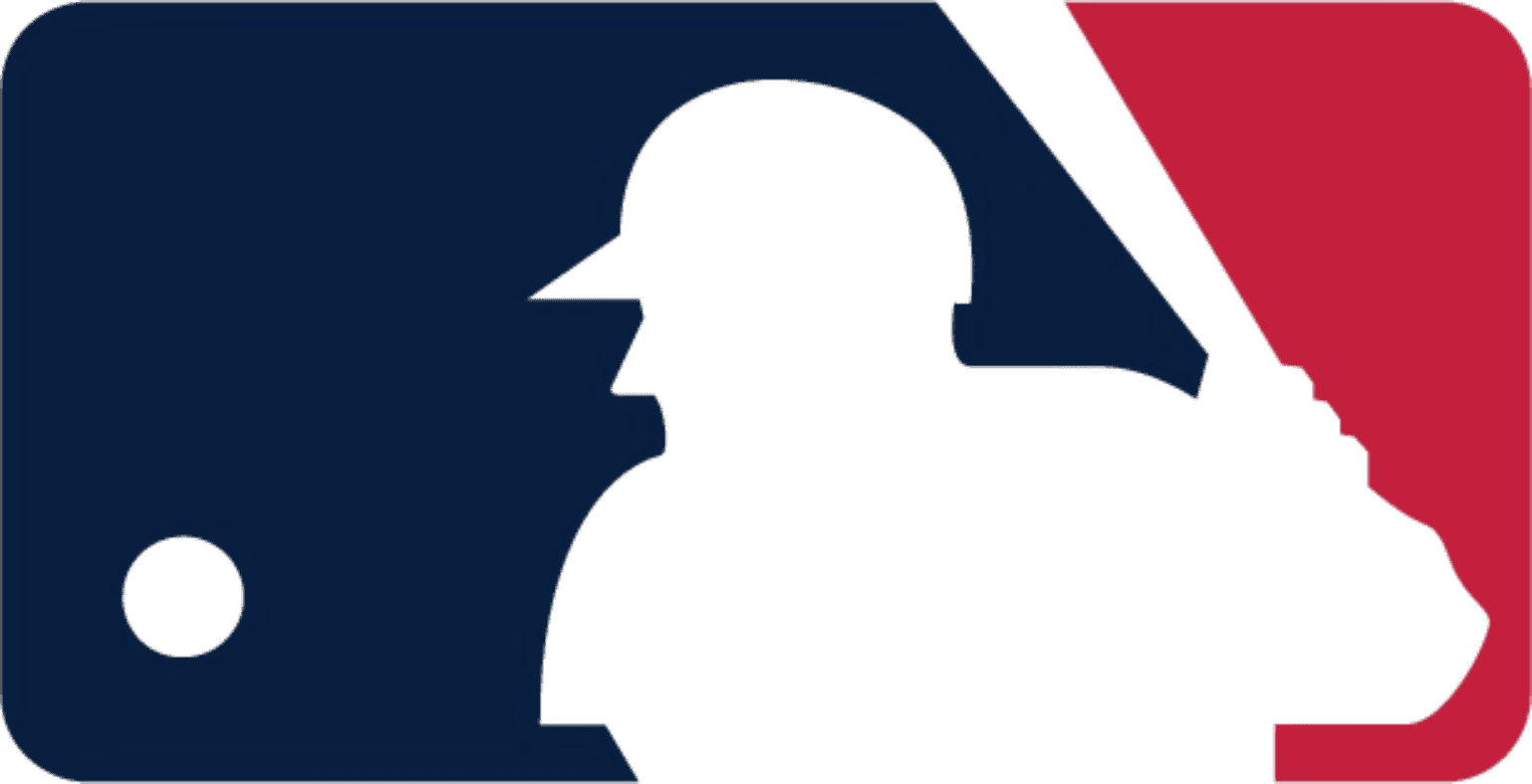 Silhouette of baseball player with bat logo.